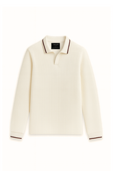 Cotton Waffle Knit Tipping Full Polo - Ivory